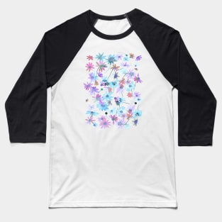 Daisies Spring Countryside Blue Baseball T-Shirt